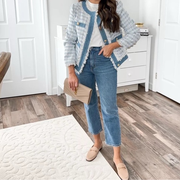 NWOT Vici Mable Frances Tweed Pocketed Blazer Blue Size XL - Picture 2 of 12